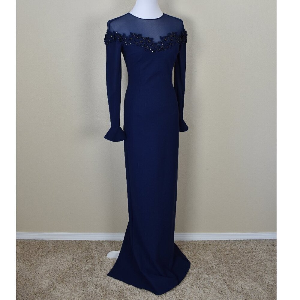 Teri Jon Rickie Freeman Long Navy Blue Formal Dress NEW 2 - Picture 7 of 11